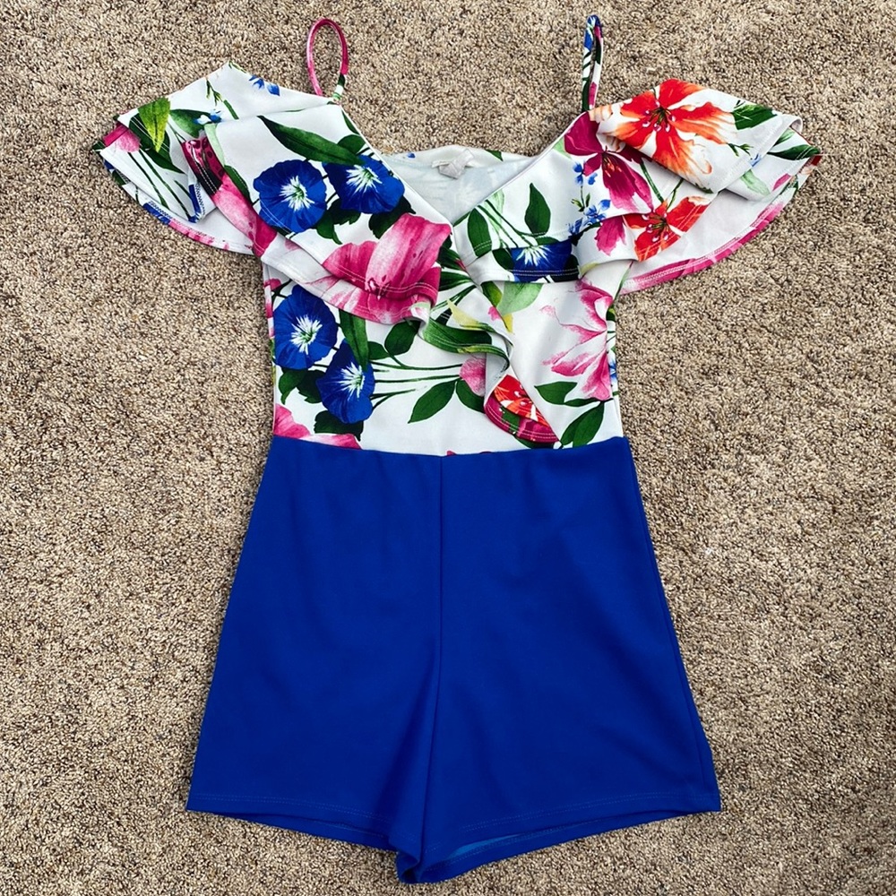 Blue Floral Tight Fitted Romper
